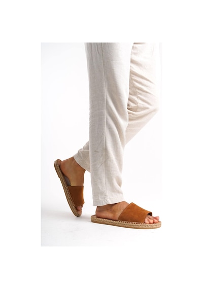 Mubiano Hakiki Deri Summer Erkek Süet Jüt Taban Taba Espadril Terlik -mssr122-tb Taba