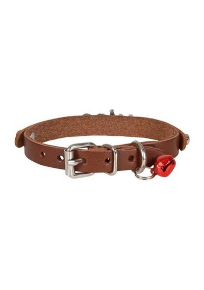 Cattie İsimlikli Deri Kedi Boyun Tasması M 1x21-25CM Kahverengi