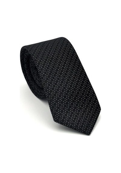 Gaffy Beyaz Kırcıl Desenli Siyah Dokuma Kumaş Mendilli Slim Fit Kravat // Sdk-2504-1 Siyah