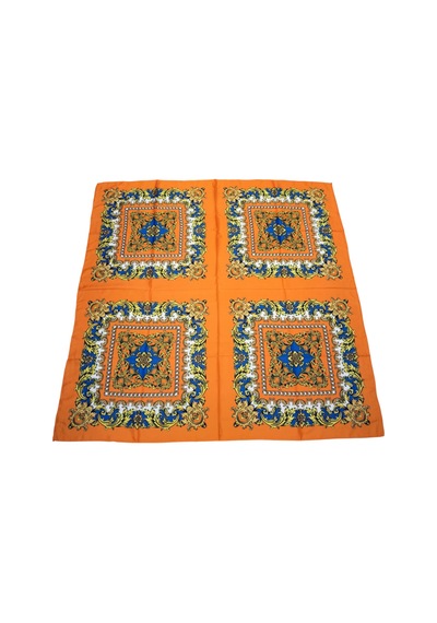 Tikitonki Etnik Çiçek Desenli Çok Parçalı Saten Oranj Eşarp Oranj Oranj