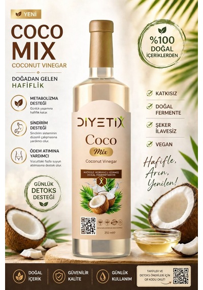 Diyetix Coco Mix -250 Ml Hindistan Cevizi Sirkesi Katkısız & Doğal Fermente Günlük Kullanım