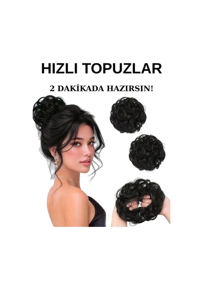 Saçlı Lastikli Topuz Toka - Siyah