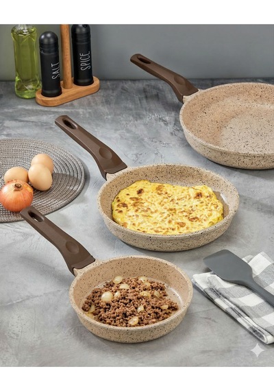 İnci 20-24-26 Cm Döküm Tava Set Gümüş- Siyah