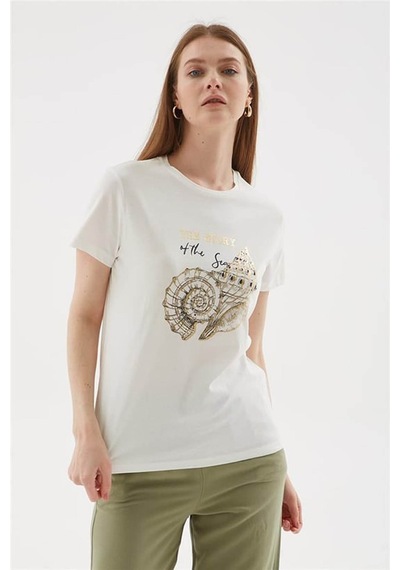 Fashion Friends Baskılı Ekru Kadın T-shirt 25y0398k1 Ekru
