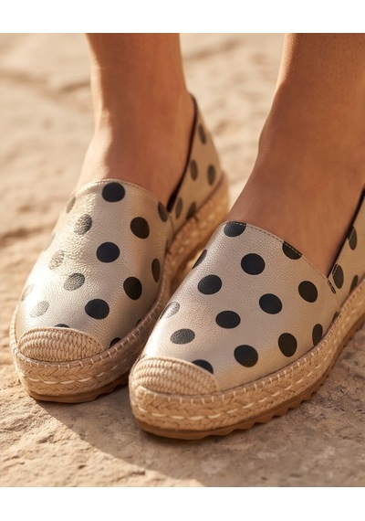 Futsishoes Lucıa Bej Puantiyeli Hakiki Deri Dikiş Detaylı Kadın Espadril