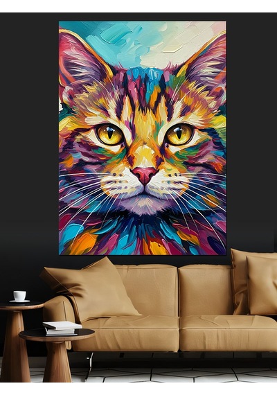 Ahşap Tablo Göz Kamaştırıcı Soyut Kedi Yüzü