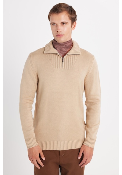 Tudors Erkek Slim Fit Dar Kesim Armürlü Fermuarlı Taş Dik Yaka Kazak-34919 Taş - Ekru Tudors Erkek Slim Fit Dar Kesim Armürlü Fermuarlı Taş Dik Yaka Kazak-34919 Taş - Ekru