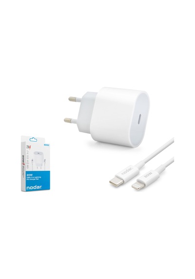Nodar Nd1002 Type-c Lightning Hızlı Şarj Seti 20w Type-c Adaptörlü - Beyaz