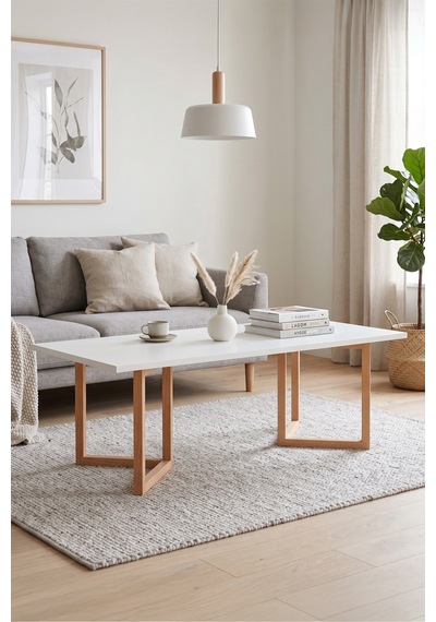 Blom Orta Sehpa Kayın Ahşap Ayaklı 120x60cm Beyaz-kayın Bl3-wk