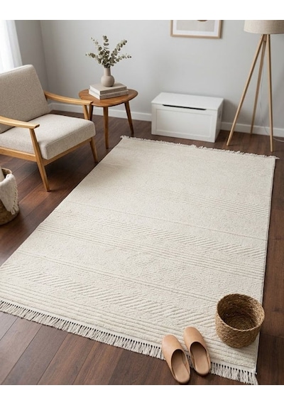 Zara Serisi Krem Kabartma Desenli Modern Dekoratif Halı Gf726 Çok Renkli