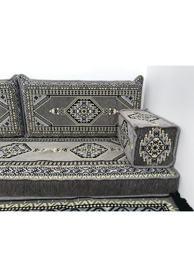Turkıshrug Kıngdom Geleneksel Anadolu Serisi Gri Şark Köşesi Takımı - 13 Parça Süngerli Tam Set Kilim & Puf Hediyeli