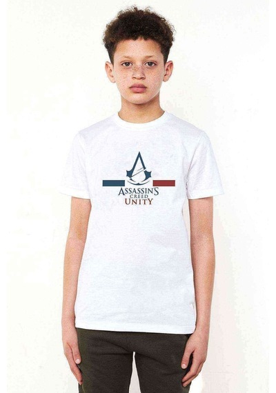 Tshirthane Assasin Creed Unity Baskılı Unisex Çocuk Beyaz T-Shirt