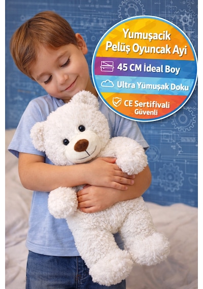45 Cm Beyaz Pelüş Oyuncak Ayı Büyük Boy Yumuşak Ayıcık Ce Sertifikalı Uyku Arkadaşı Diğer