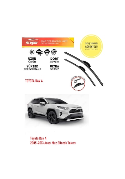 Toyota Rav4 Ön Muz Silecek Takımı 2006 Model Araca Özel Aparatsız Direk Montaj