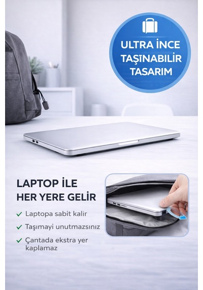 Yapışkanlı Katlanabilir Laptop Standı 2 Kademeli Soğutucu Notebook Yükseltici 22 Cm Siyah
