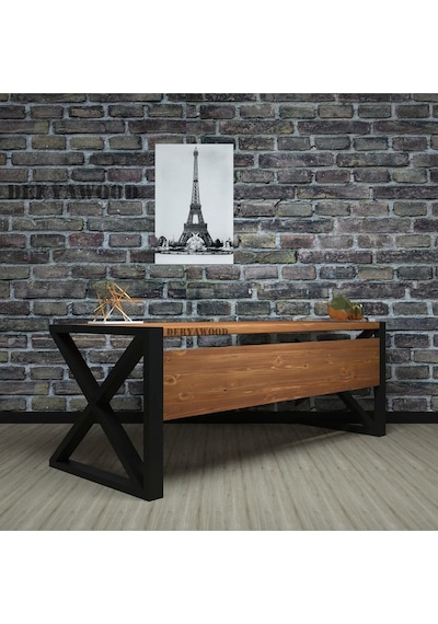 Silver Ahşap Bilgisayar Masası 200x85x76 Cm-ön Ahşap Açık Ceviz