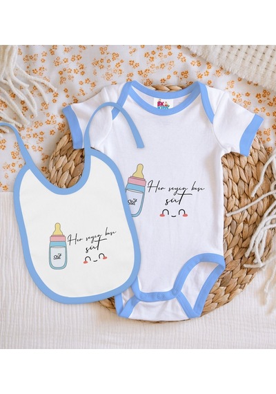 Bk Kids Her Şeyin Başı Süt Tasarımlı Mavi Bebek Body Zıbın Ve Mam Çok Renkli