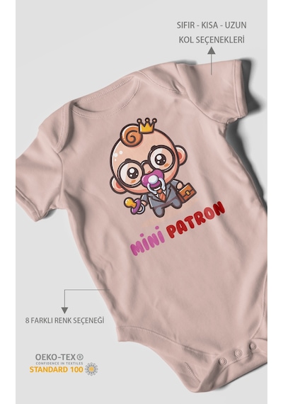 Mini Patron V2 Baskılı Bebek Zıbını Çıtçıtlı Body %100 Pamuk Kısa Kol Pastel Pembe