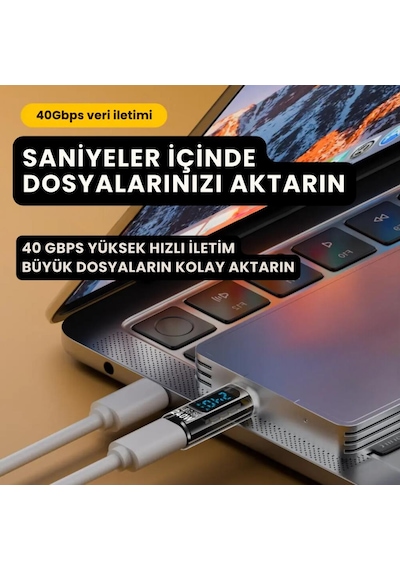 Coofbe Dijital Ekranlı 40gpbs 240w Type-c To Type-c Dönüştürücü 8k 60hz Type-c Hdmi Şarj Data Hdmi Çevirici