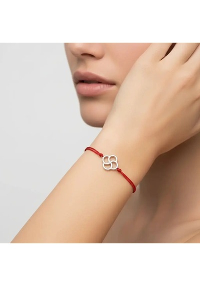 G&a Jewels - Yonca - 925 Ayar Gümüş 0.01ct Pırlanta Taşlı Kırmızı İpli Bileklik Gümüş - Kırmızı