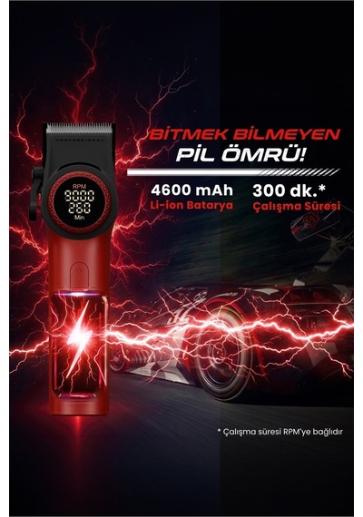 V-001 - Profesyonel Saç & Sakal Kesme Makinesi, 9000 Rpm Yüksek Hız, Dijital Led Ekran - Siyah