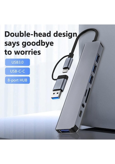 Mt96 Otg Kablolu Çoklayıcı Type-c Usb Girişli 8in1 Adaptör Hub Çoğaltıcı Kart Okuyucu Aux