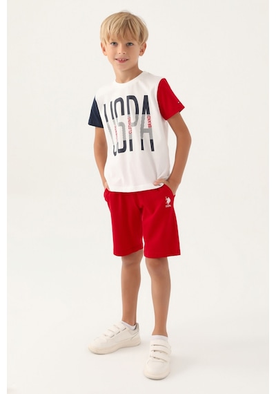 U.S. Polo Assn. Lisanslı Brand Krem Erkek Çocuk Bermuda Takım 5274-43108 Krem