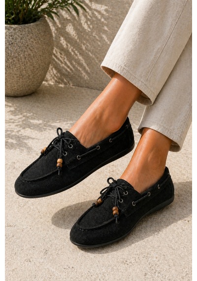 Demirsa Boutique Kadın Siyah Bağcıklı Loafer Günlük Babet Ayakkabı Siyah