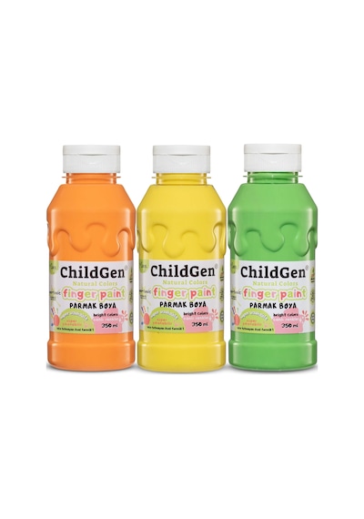 Childgen Süper Yıkanabilir 3'lü Parmak Boya Pastel Set 3x350ml Turuncu-sarı-yeşil