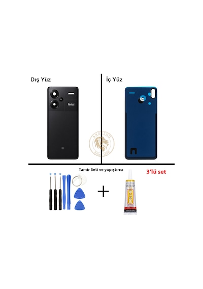 Xiaomi Redmi Note 13 Pro Plus 5g - Lensli Gece Siyahı Arka Pil Kapağı + Yapıştırıcı Ve Vida Seti Çok Renkli