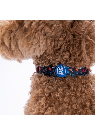 Dino Dinozor Desenli Köpek Boyun Tasması Ayarlanabilir Köpek Tasması Lacivert