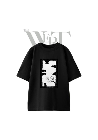 Thewert Kara Kediler Tasarım Baskılı Ünisex Siyah Oversize T-shirt