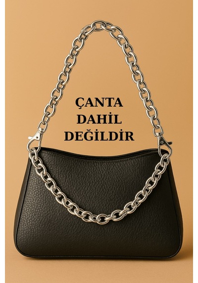 Model 4 Gümüş Zincirli Klips Halkalı Çanta Askısı- 90x35cm- Çanta Aksesuarı -çanta Askısı Gümüş