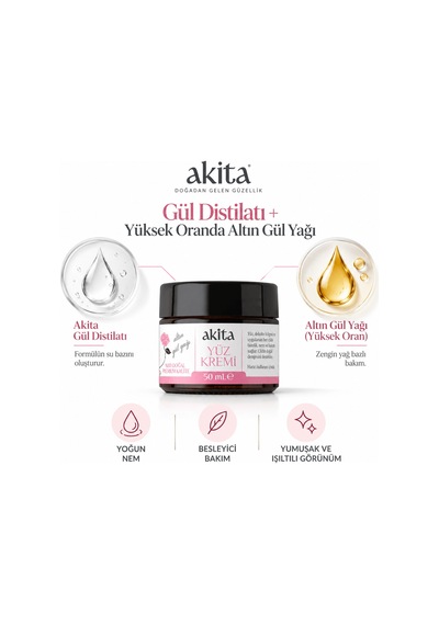 Akita Doğal Altın Gül Yağı Yüz Kremi 50 ML