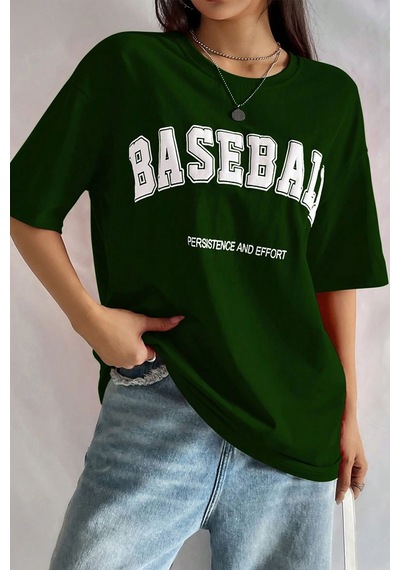 Uyguntarz Unisex Baseball Baskılı Oversize Tshirt Yeşil