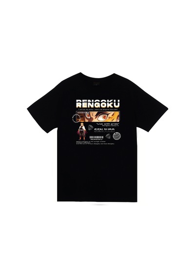 Demon Slayer Kyojuro Rengoku Baskılı Unisex %100 Pamuk Siyah T-shirt SIYAH