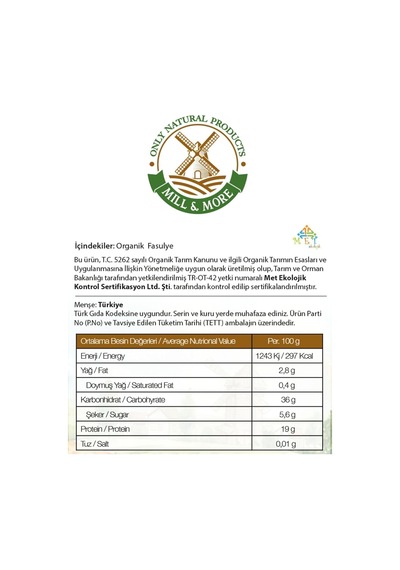 Bakliyat Seti - Organik Pilavlık Bulgur 750 G Organik Nohut 750 G Organik Kuru Fasulye 750 G