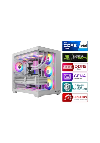 Xaser Kratos X160 Ultra 5 225F 16 GB 512 GB M.2 Nvme SSD 16 GB RTX5060Tİ Masaüstü Oyuncu Bilgisayarı