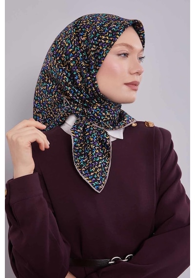 Levidor Mini Yazı Detayi Twill İpek Eşarp-0926 Siyah-vizon