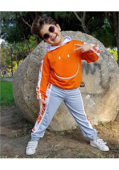 Quzucuk Kids Çocuk Smiley Turuncu Eşofman Seti Turuncu