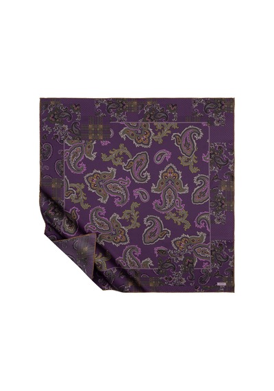 İpek Evi İpekevi Twill İpek Eşarp - Patchwork Desenli - Mor Menekşe