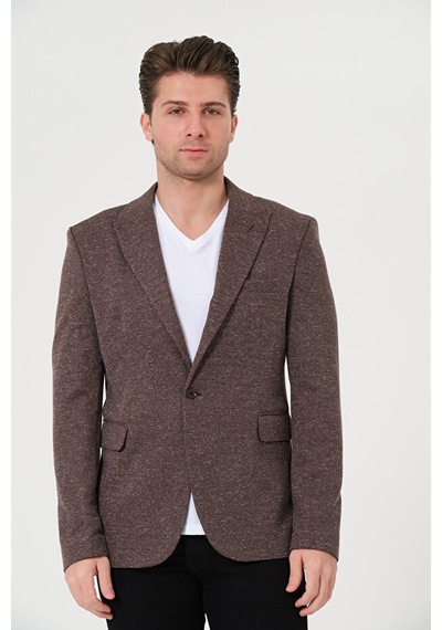Bonesti Erkek Slim Fit Blazer Ceket Kahverengi Kırçıllı