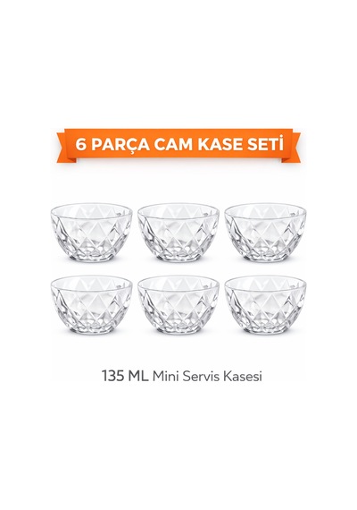 Ricci 6 Lı Cam Kase Seti 135 Ml Mini Servis Kasesi Çerez Sos Tatlı Sunum Kasesi Şeffaf