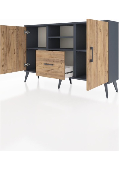 Arges Konsol 4 Raflı Tek Çekmeceli 2 Kapaklı 132x30x83 Antrasit-çam/çam Çam/çam Arges Konsol 4 Raflı Tek Çekmeceli 2 Kapaklı 132x30x83 Antrasit-çam/çam Çam/çam