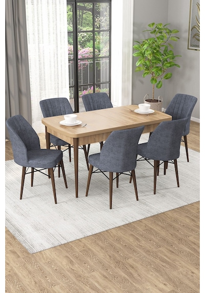 Arel Meşe 80x132 Açılabilir Mdf Masa Yemek Odası Takımı, Mutfak Takımı 6 Adet Sandalye Meşe Masa - 6 Füme - Meşe Ayak Arel Meşe 80x132 Açılabilir Mdf Masa Yemek Odası Takımı, Mutfak Takımı 6 Adet Sandalye Meşe Masa - 6 Füme - Meşe Ayak