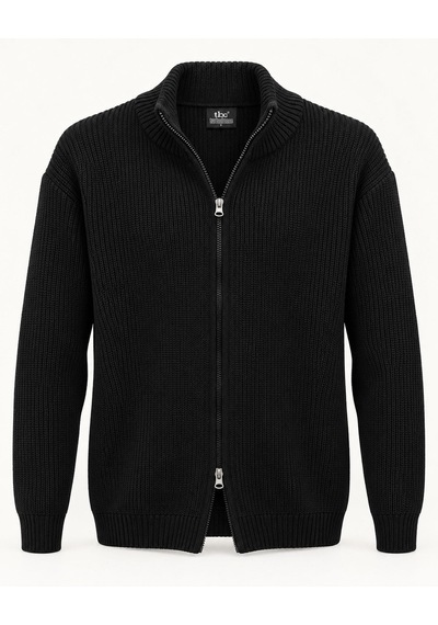 Classics Men Turbulance Slim Fit Erkek Tam Fermuarlı Triko Ceket - 7834 Siyah