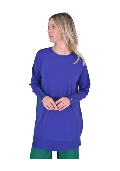 İnvee Oversize Renk Detaylı Triko Tunik Morcivert 6367 Mor
