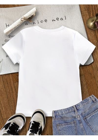Uyguntarz Çocuk Meow Baskılı Pamuklu Tshirt Beyaz