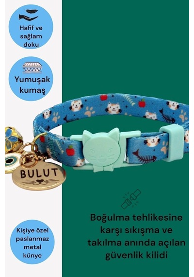 Güvenlik Kilitli Kedi Tasması, Isimli Kedi Tasması, Kedi Isimlik, Kedi Künyesi, Safety Click Desen 10-standart Diğer