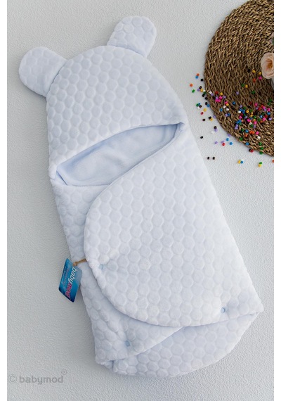 Kabartmalı Velboa Erkek Bebek Kundak Mavi